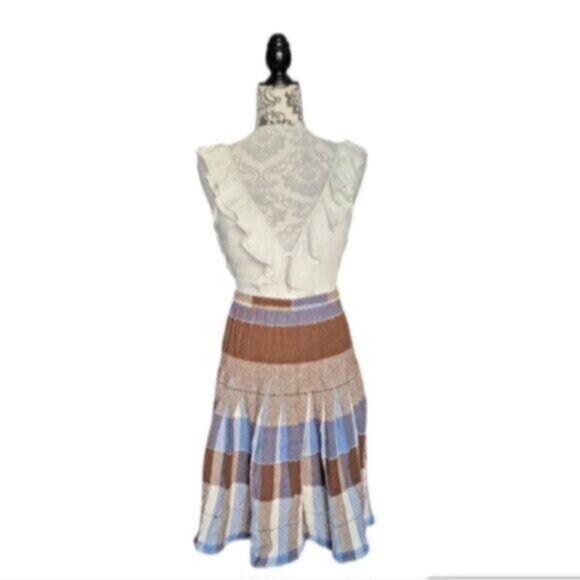 Quilted Cotton Linen Pleated Skirt Sz Small - Picture 2 of 8